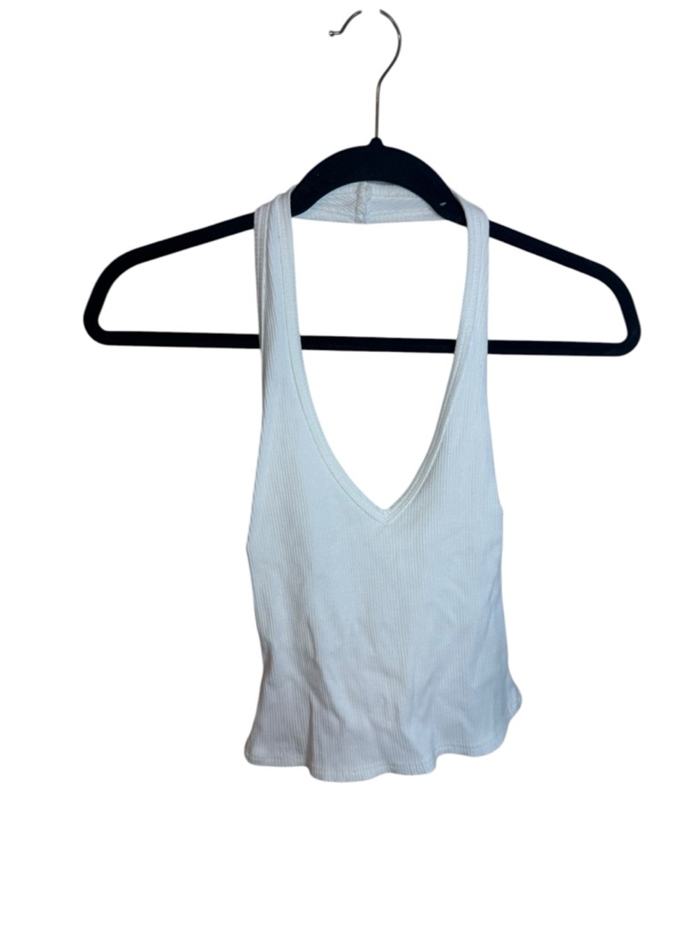 American Threads White Ribbed Halter Top